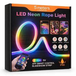 LED неон 5м RGB IC гибкая неоновая лента USB 5V IP68 с управлением через приложение